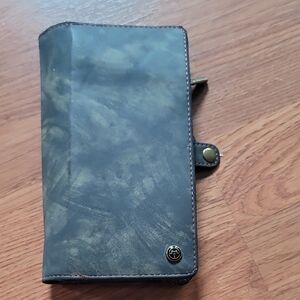 Black/Green Leather CaseMe Phone Wallet